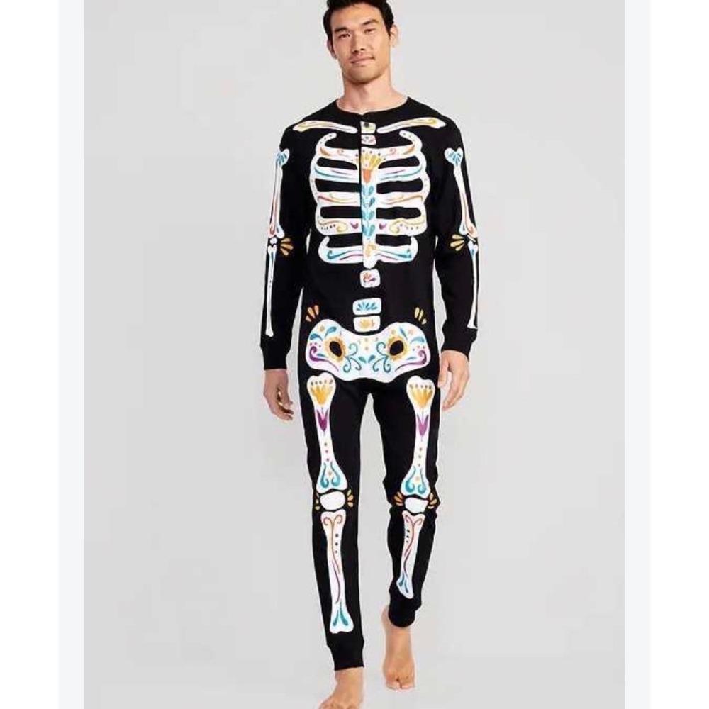 Old Navy Rainbow Skeleton Sugar Skull Rib Union Suit Black 727266-02 Mens Medium